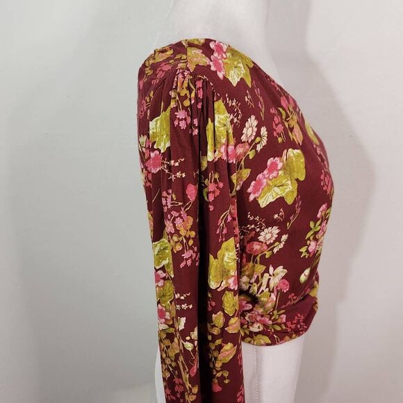 Rachel Roy Burgundy Floral Cropped One Shoulder Top NWT Size XS Floral Top - Picture 3 of 8